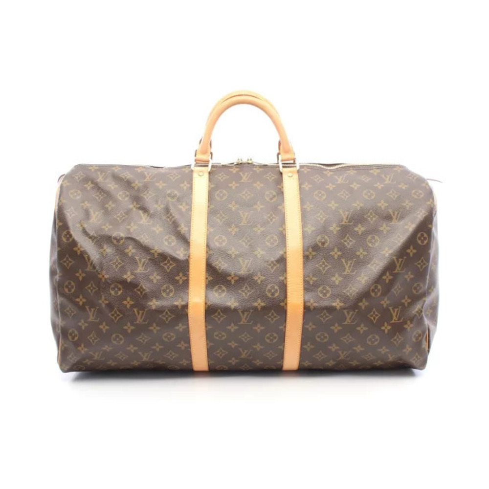 Louis Vuitton Keepall Canvas Leather Monogram Travel Bag Brown
